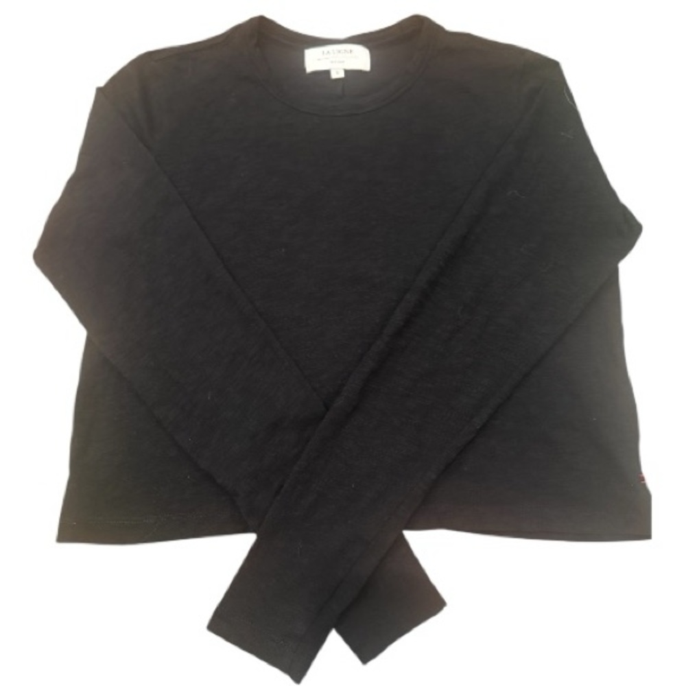La Ligne Molly Tee Long Sleeve Black Cotton Crewneck Top Size S